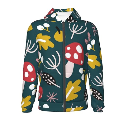 Cartoon Leaf Mushroom Red Kids Pullover Hoodies Boys Zip Up Sweatshirts Girls Athletic Clothes with Pocket2