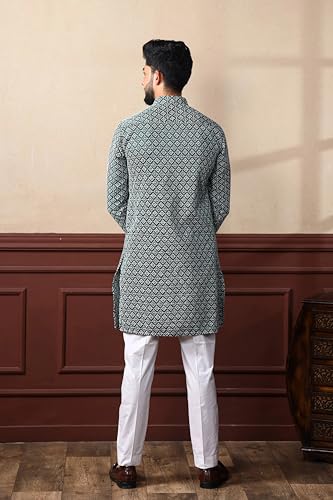 Image of ALMORA Men's Embroidered with Thread Work and Cotton Blend Only Slim Fit Kurta for Men