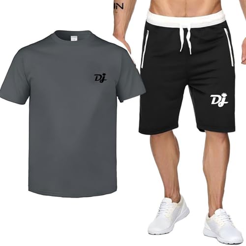 ZYHJZ Completo Estivo da Uomo, 2 Pezzi, Pantaloncini e Maglietta, per DJ Pioneer, Tuta Sportiva a Maniche Corte con Stampa, Tuta Sportiva Casual da Corsa.,Grey-M