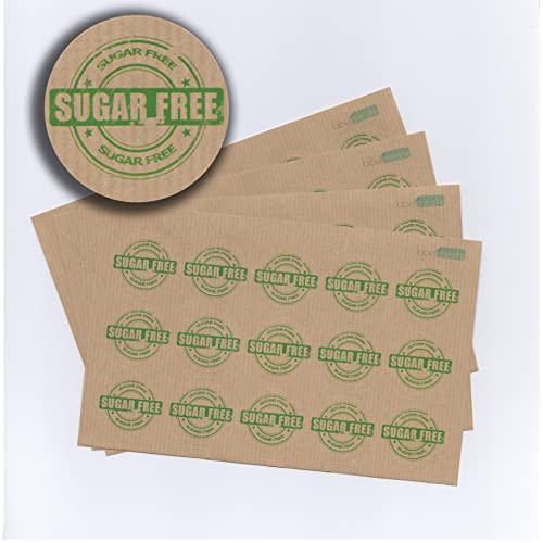 240x Organic Brown Kraft Sticker Sheets by Label Create. Sugar Free. Attractive Grunge Stamp Style Design on Eco-Friendly, Biodegradable, Ribbed Brown Kraft Paper. Round Permanent Adhesive Labels