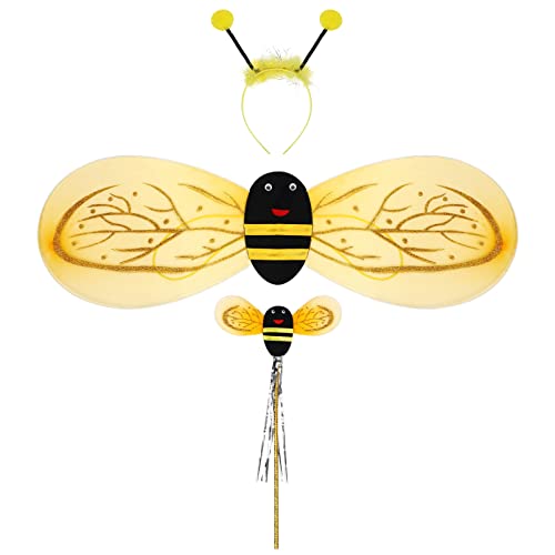 ABOOFAN Lot de 3 costumes d'abeilles pour enfants - Ailes d'abeille - Antenne - Bandeau de performance - Accessoire d'Halloween - Bee Thème Fête