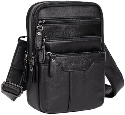Leather Messenger Bag for Men, Small Leather Sling Shoulder Bag Messenger Pack for Men, Man Purse