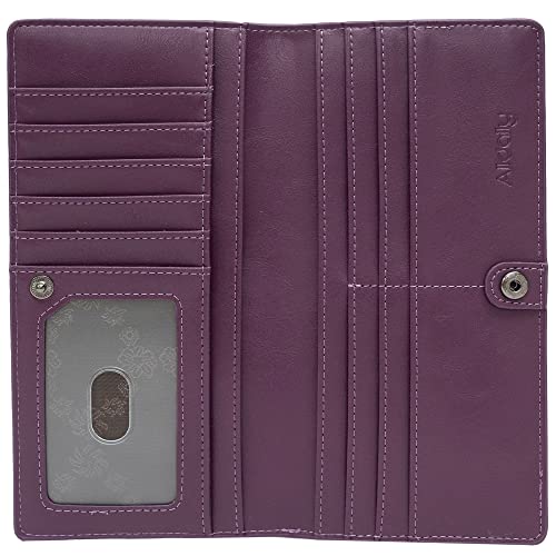 Alldaily - portafolios de piel ultrafina para mujer, con bloqueo RFID, para tarjetas de credito, plegable, larga, Purpura, Minim