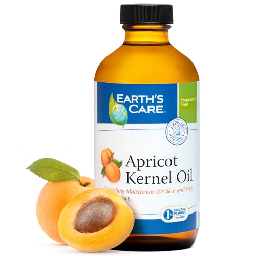 Earth's Care Apricot Kernel Oil - Apricot Oil for Skin and Hair with Vitamin E - Expeller Pressed, Glass Bottle - 8 Fl OZ