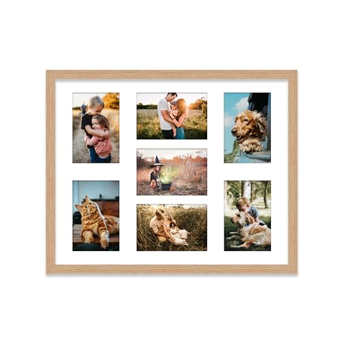 20x16 Inch 7 Opening Photo Collage Frame Display Seven 6x4 Inch Photos Multi Aperture Family Picture Frame Oak