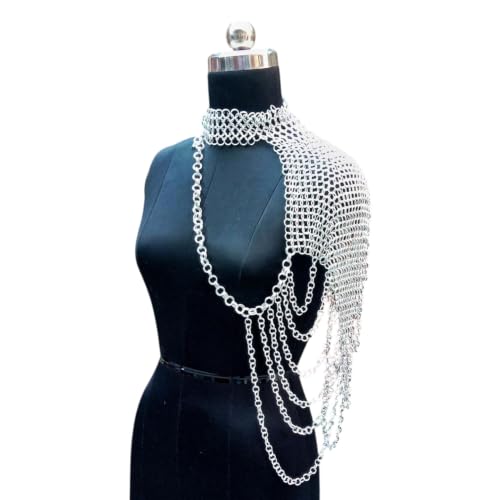 Tagown Handicrafts Medieval Aluminium Chainmail Shoulder Armor for Women Single Shoulder