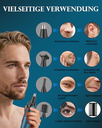 Nasenhaartrimmer Herren, USB Wiederaufladbar Nasenhaarschneider 3 in 1 Set Ohrhaarschneider mit Doppelschneideklingen, Schmerzfreier Augenbrauen und esichtshaartrimmer für Männer und Frauen