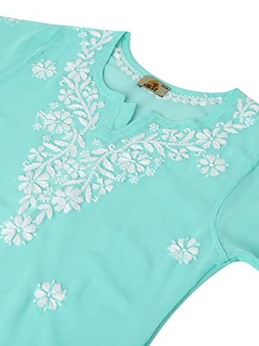 Image of Ada Women's & Girl's Georgette Hand Embroidered Lucknow Chikankari Regular Fit Short Kurti Top with Slip A911300