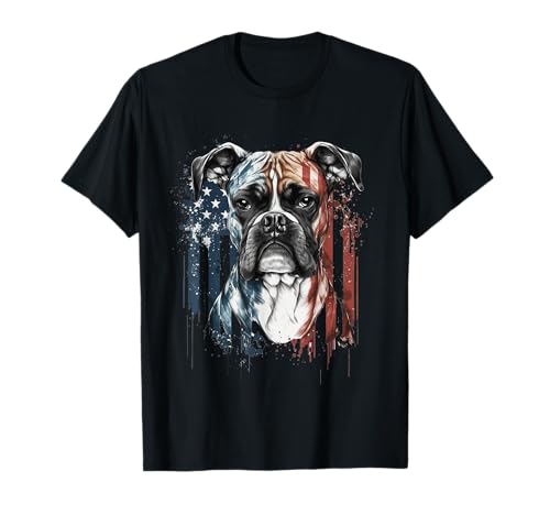 American Flag Boxer Dog Portrait T-Shirt