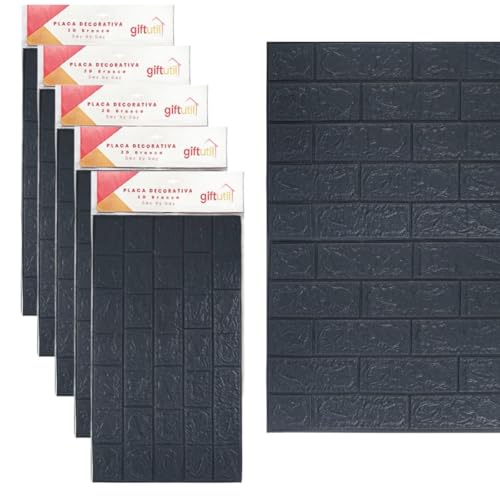 Papel de Parede Preto, Kit com 5 Placas Decorativas 3D PVC Texturizado, 77cm x 70cm