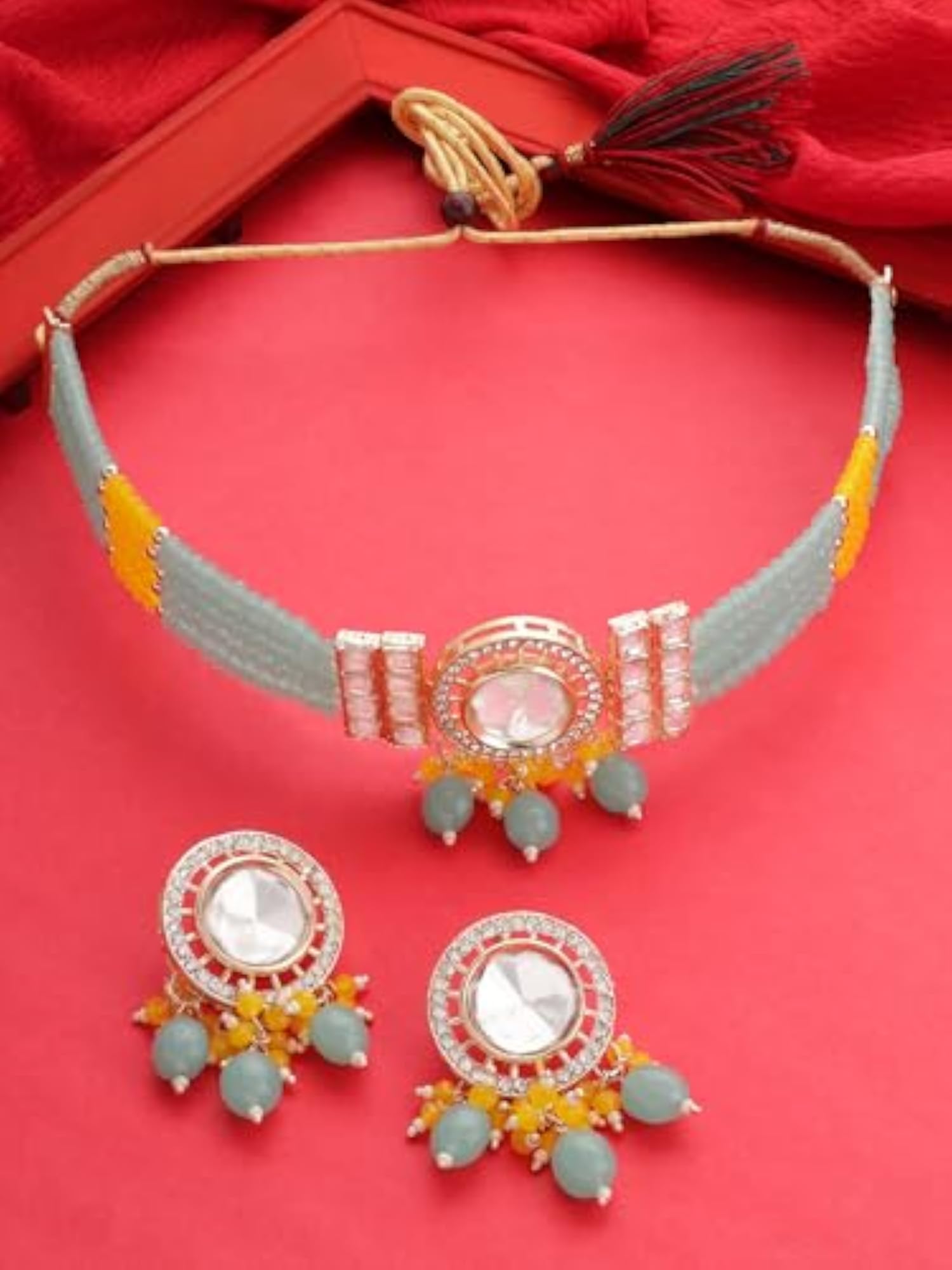 Multistrand Beaded Choker Necklace & Earring Set - ZPFK17640