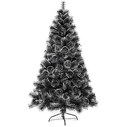Solagua Árbol de Navidad Pino 120-210cm, Abeto Artificial Ignífugo con Hojas de Aguja y Purpurinas, Decoración Navideña Ideal para Hogar, Oficina y Local con Soporte Metálico (180 cm, Negro)