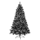 Solagua Árbol de Navidad Pino 120-210cm, Abeto Artificial Ignífugo con Hojas de Aguja, Decoración Navideña Ideal para Hogar, Oficina y Local con Soporte Metálico (120 cm, Negro con Efecto nevado)