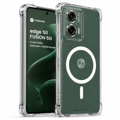 Image of Transparent Back Cover for Motorola Moto Edge 50 Fusion 5G | Motorola G96 5G Cover Shockproof Side TPU Bumper & Back Pc Protective Magnetic Support Cover Case (Motorola Edge 50 Fusion 5G)