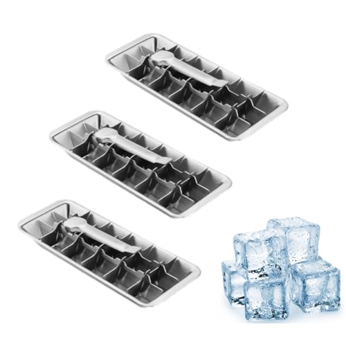 3 paquetes de bandejas de cubitos de hielo de 18 ranuras con mango de fácil liberación, bandeja de cubitos de hielo de acero inoxidable de 11.2 x 4.7 x 1.2 pulgadas, bandejas de hielo desmontables