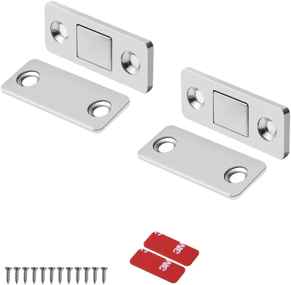 Mousike Magnetic Door Catch Ultra Thin Cabinet Magnets Stainless Steel Drawer Magnet Catch for Sliding Door Closure Kitchen Cabinet Cupboard Closet Closer (2 Pack, Silver)