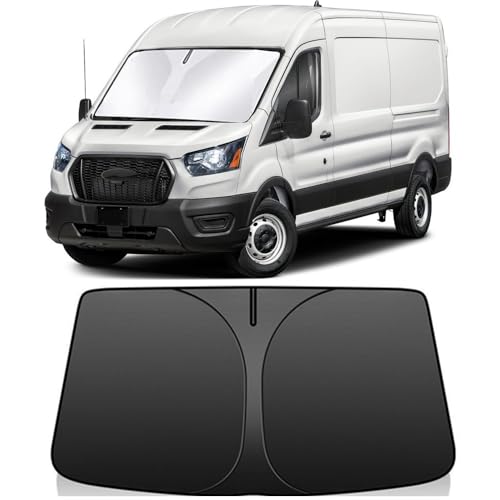 Windshield Sun Shade for 2015-2026 Ford Transit 150 250 350 350HD 240T Reflective Fabric Double-Layer Design Front Window Blocks UV Rays and Heat Automotive Interior Protector Keep Your Car Cooler