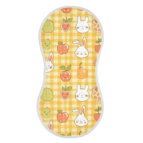 Yellow Checkered Animal Design Cotton Baby Muslin Burp Cloths Easy Care wash rag for Set of 2, 22x11in2