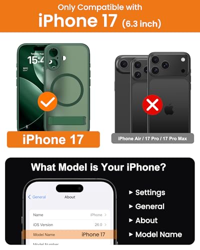 Image of Vihibii for iPhone 17 Cover Magnetic Back with Build-in Stand, [Compatible with Magsafe], Rugged Shockproof Protective Back & Translucent Matte Slim Case for iPhone 17 6.3 inch, Green