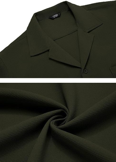 Image of Casual Waffle Knit Shirt for Men Stylish Half Sleeve Mens Shirts M to 3XL