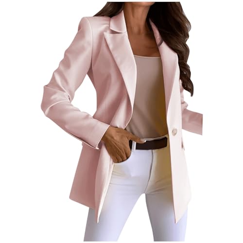 Trajes Chaqueta Mujer Talla Grande Casual Sólido Solo botón Solapa Manga Larga Traje Delgado Temperamento Abrigo para Daliy Work Americana Negra Larga Mujer (Pink, XXL)