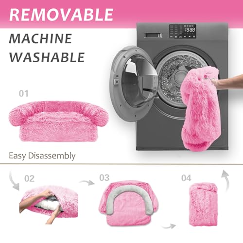 Image of Luxurious Calming Dogs /Cats Bed Mats, Dog Pad Washable Removable Couch Cover, Plush Long Fur Mat for Pets, Waterproof Lining, Perfect for Small, Medium and Large Dogs and Cats (Pink, 41 inchx37 inch)