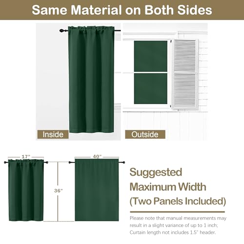 Image of Kitchen Curtains for Small Window Treatment, Light Filtering Short Cafe Curtains Over Sink, Half Window Drapes Tier for Bedroom Bathroom Rod Pocket, 2x40Wx36L Inches, Ever Green