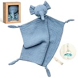 Momcozy Elephant Loveys for Babies with Cotton - Soft Security Blanket for Boy or Girl for Self-Soothing On-The-Go-Portable & Anti-Drop Design - Newborn Gift，Must Have（Blue 14 inch）