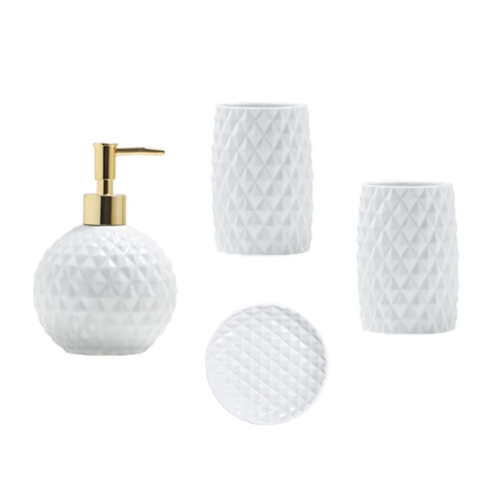 Dispensador Jabón Set Juego De Accesorios De Baño De Cerámica del Norte De Europa con Taza para Cepillo De Dientes, Dispensador De Jabón, Juego De Jabonera Baño Accesorios(5PCS)