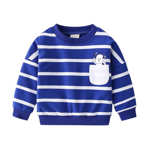 Striped Pullover Sweater for Kids with Elephant - Blue - 4 Years