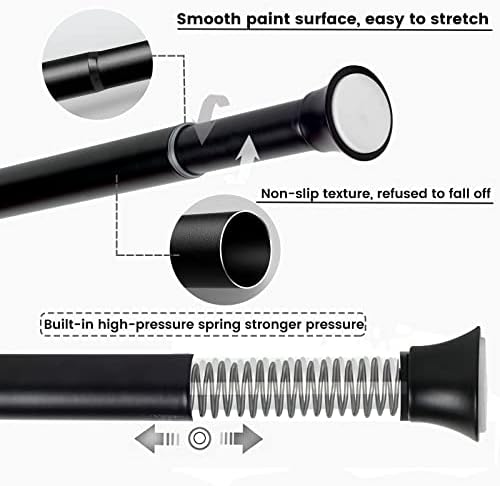 Bicolic Shower Curtain Tension Rod, Extendable Shower Pole, No Drill Adjustable Telescopic Curtain Rail, 55-90cm/21.6-35.4Inch, Black