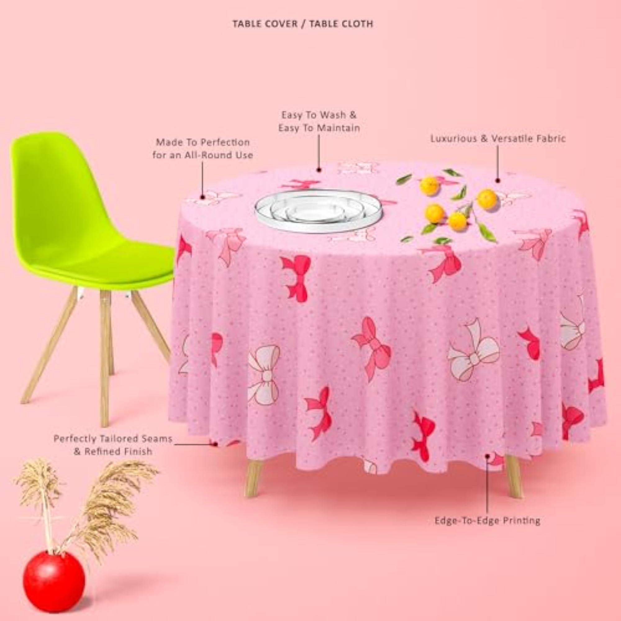 Pink Bows Table Cloth Cover for Dining Table