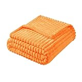 Vessia Flannel Fleece Throw Blanket for Couch,Sofa,Bed, 300GSM Microfiber Light Orange Striped Chair