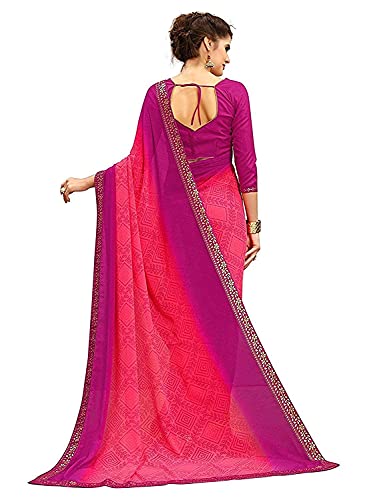 Image of RAJESHWAR FASHION WITH RF Women's Printed Georgette Saree For Women With Jacquard Work Lace Border With Blouse Piece(Multicolored Free Size 6.30 Mtr Variation)