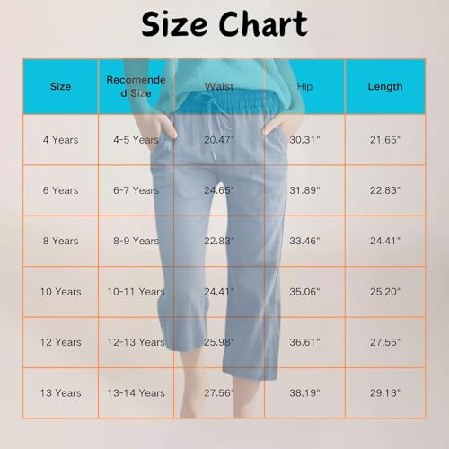 Teen Girls Cotton Linen Capri Pants Kids Summer Cropped Preppy Lounge Pant Cozy Lightweight Drawstring Baggy Trousers3