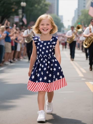 Toddler Girls Summer Dresses Ruffle Sleeveless Square Neck Dinosaur Unicorn Sundress Girls Flutter Sleeve Casual Dress 2T-8T2