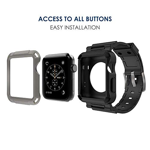 Simpeak Rugged Protective Case With Black Strap Bands Compatible With Apple Watch Series 3 Series 2 42Mm, Grey #TOP2