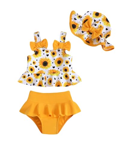 Image of Mioglrie Baby Infant Swimsuit Girl Toddler Bathing Suit Girl Summer Beach Bikini Tankini Swimwear Hat 3-24 Months 2t-5t