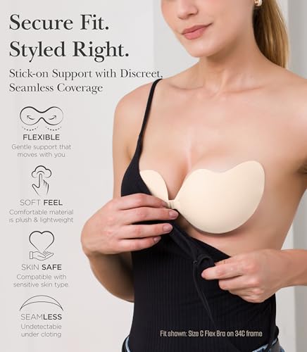 Nippies Sticky Bra - Adhesive Strapless Backless Bra for Women, Seamless Coverage, Push Up Support - Crème, with Travel Bag4