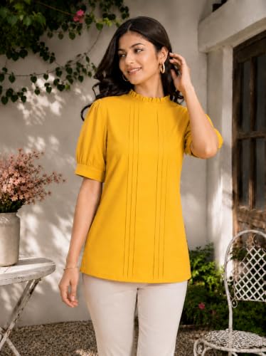 Image of Yash Gallery Womens Rayon Solid Relaxed Fit Casual Top Women & Girls