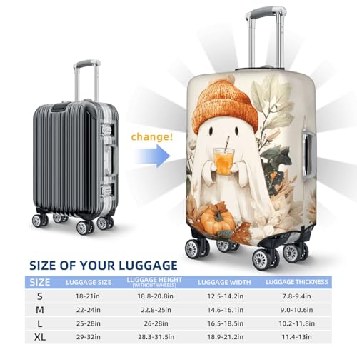 Halloween Cute Ghost Autumn Leaves Flowers Elastic Travel Luggage Covers Dustproof Scratch-Resistant Suitcase Protector Fit 22-24 Inch4