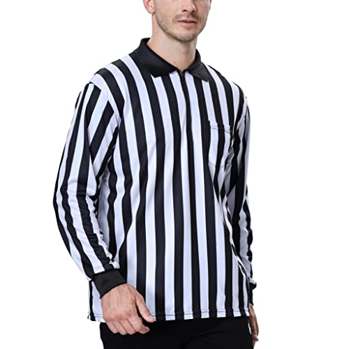 TOPTIE Men's Official Long Sleeve Black & White Striped Referee Shirt, Pro-Style Ref Umpire Jersey-2XL, XXL - Image 3