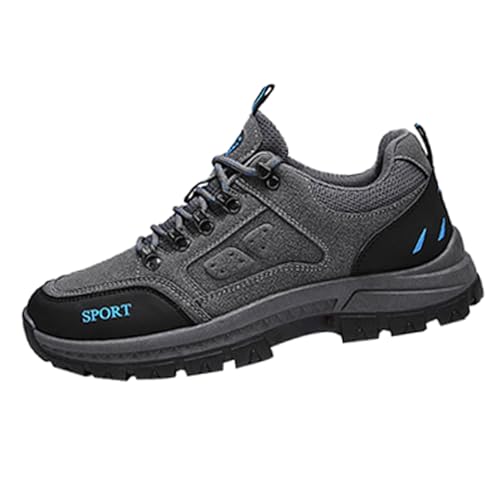 Generisch Zapatos de trekking para hombre, transpirables, antideslizantes, para exteriores, ligeros, planos, con cordones, zapatillas deportivas, suaves, informales, gris, 42 EU
