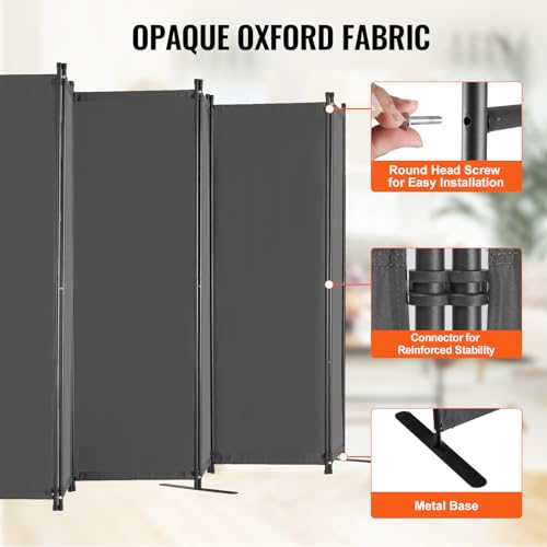 VEVOR Room Divider, 6 Panel Room Divider, Folding Privacy Screen and Portable Partition Divider for Room Separation, Freestanding Room Partitions for Office, Bedroom, Study, Grey by VEVOR - Used condition - Image 3