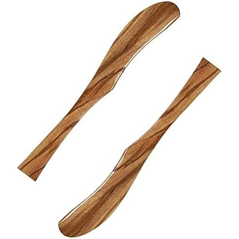 JPYH Handmade Eco-Friendly Natural Wooden Butter Knife from Juniper wood with mosaic handle, 190mm (2PCS) Cover