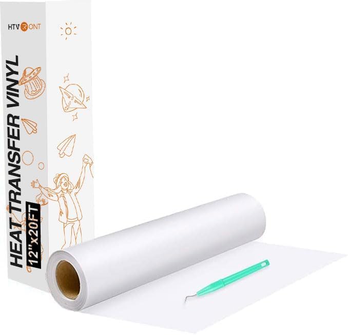 HTVRONT 20FT Plotterfolie Textil - 30.5cm x 6.1m Weiß Flexfolie zum Aufbügeln auf T-Shirt（Weiß）