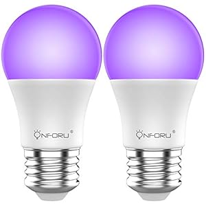 Onforu 2-delige blacklight gloeilamp, E27 uv-lamp 9 W gloeilamp, 385-400 nm UVA-niveau blacklight, black light bulb, UV-verlichting, partylicht voor feest, kelder, disco, club, bar, neonkleuren