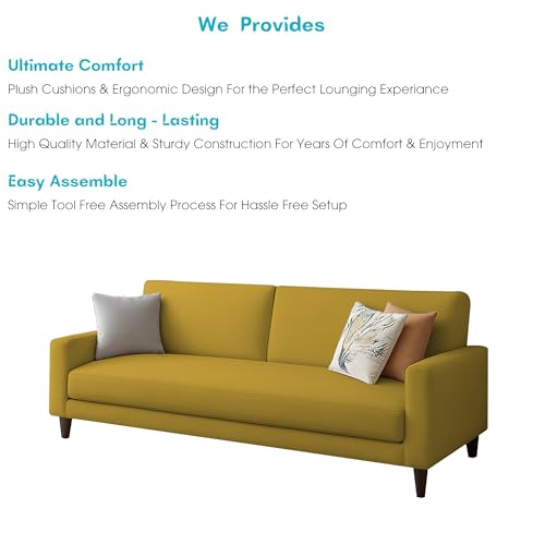 Image of Kathleen 3 Seater Sofa Set for Living Room - Foldable Convertible Couch Furniture for Home, Office or Guest Use, Modern Designer Stylish Comfortable (Yellow)