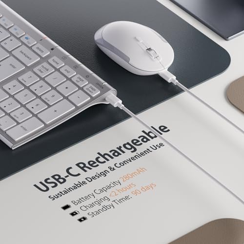 Image of iClever GK03 Wireless Keyboard and Mouse Combo for Mac and Windows, 2.4G Rechargeable Wireless Keyboard Mouse, Silent Keys, Full Size, Portable, Slim Ergonomic Design, QWERTY