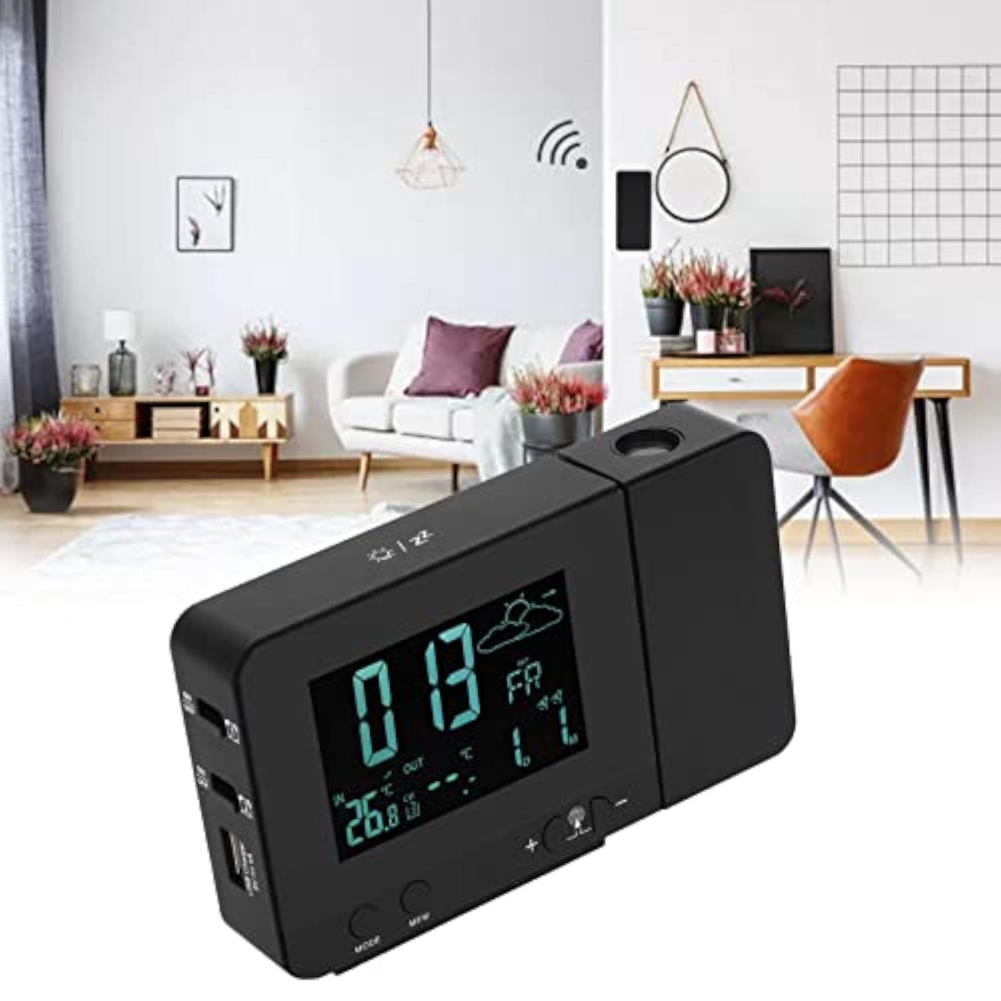 USB Projection Alarm Clock with Temperature Display